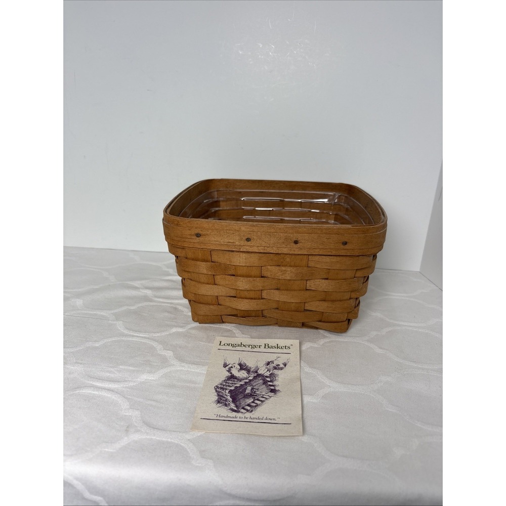 Longaberger 1993 Square Basket Handwoven With Plastic Liner Signed USA Paperwork